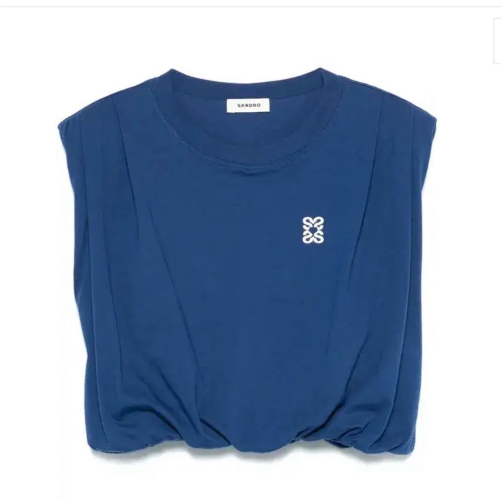 Sandro Navy Blue Sleeveless Muscle Tee with Logo